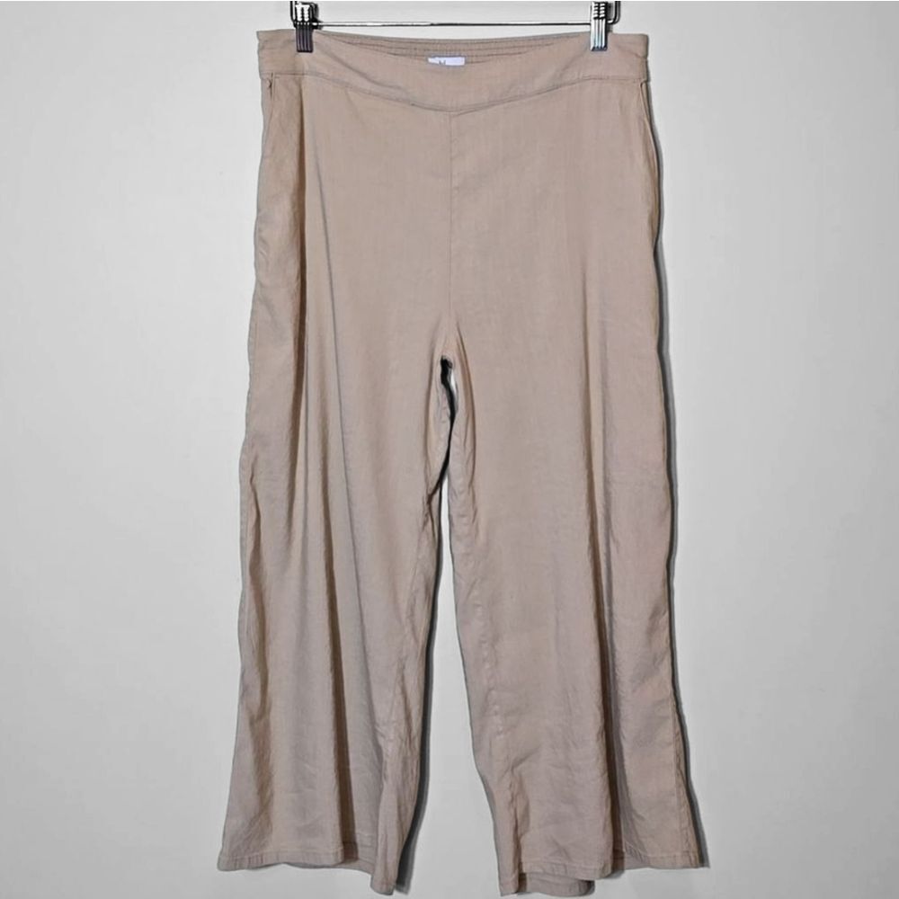 H by Halston Tan Linen Wide‎ Leg Pants NWT Size Large Pull On Crop Elastic Waist - Picture 10 of 10